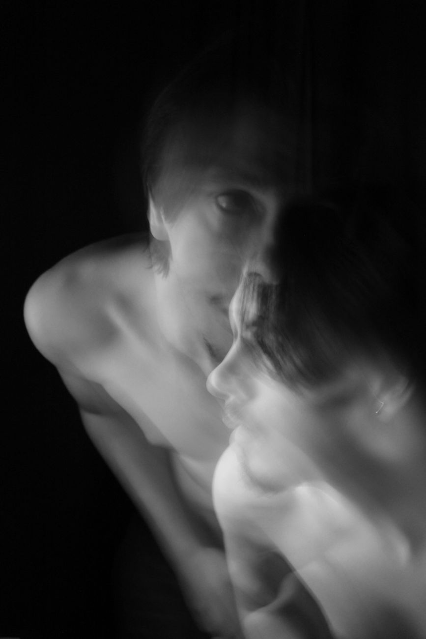 double exposure of a shirtless man